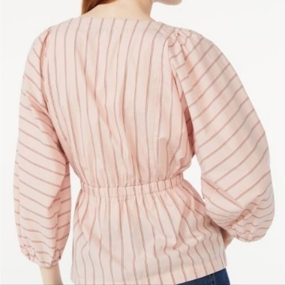 NWT Free Assembly Pink Balloon Sleeve 100% Cotton Wrap Blouse - Size M - Picture 2 of 9